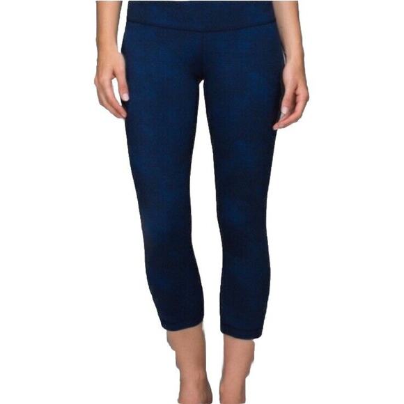 Lululemon Athletica Wonder Under Cropped Mineral Deposit‎ Blue HR Leggings Sz 8 - Picture 1 of 5